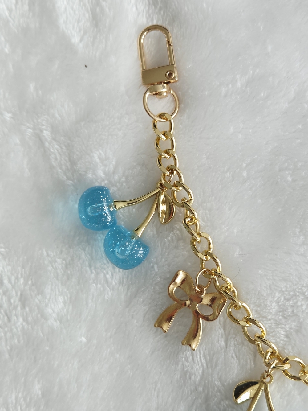 Blue Bow And Cherry Bag Chain with Blue Shimmer Cherries - Picture 7 of 10